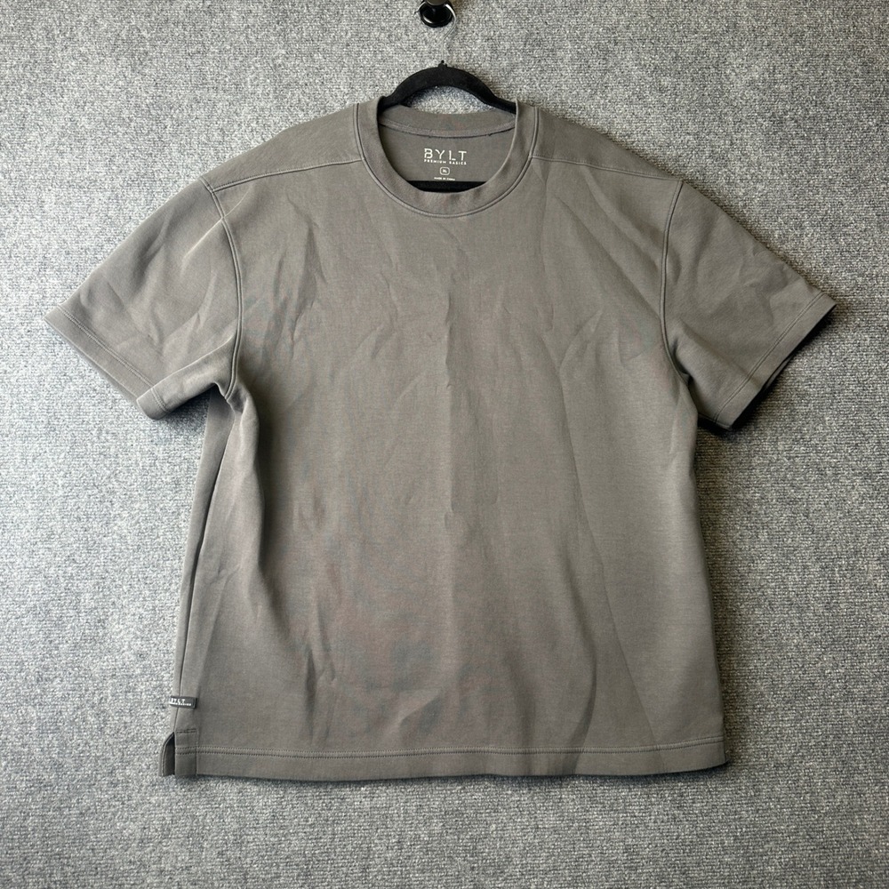 BYLT Drop Cut Lux T-Shirt Mens XL Gray Short Sleeve Athletic Gym Everyday